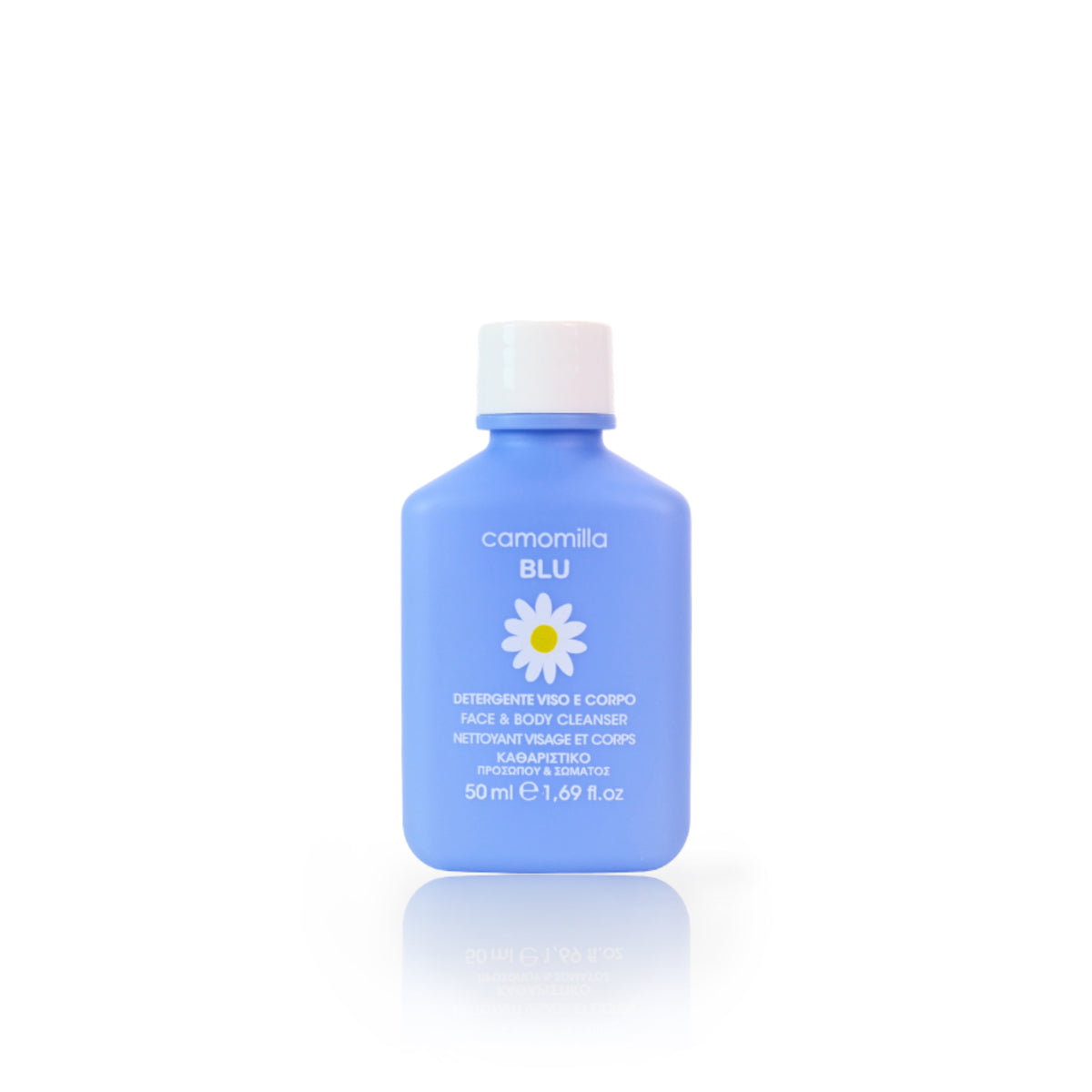 camomilla BLU DETERGENTE VISO E CORPO per pelli secche e sensibili 50ml - fronte