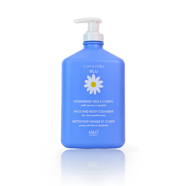 camomilla BLU DETERGENTE VISO E CORPO per pelli secche e sensibili 500ml - fronte