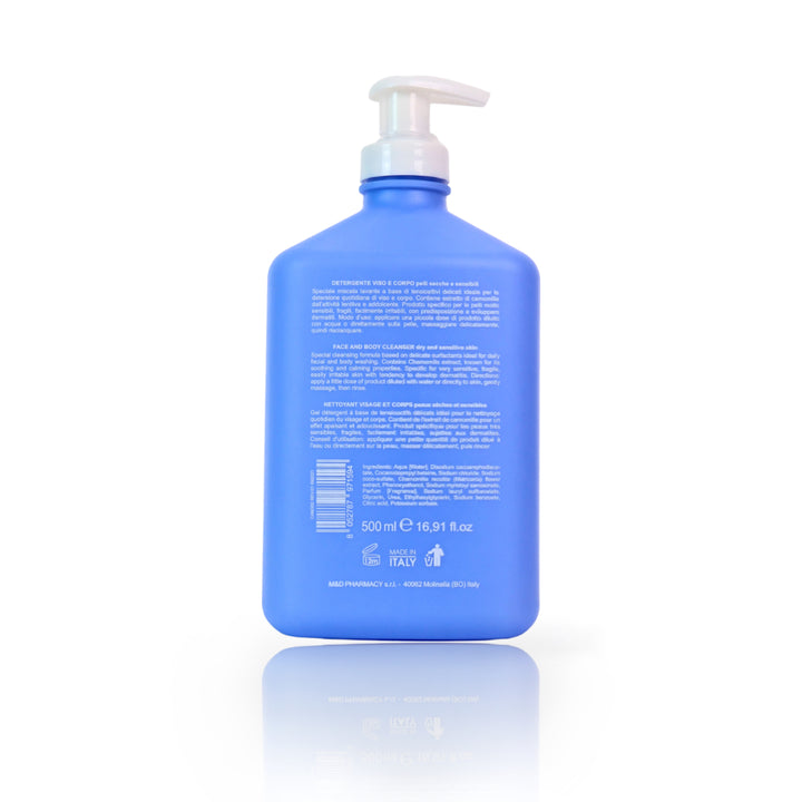 camomilla BLU DETERGENTE VISO E CORPO per pelli secche e sensibili 500ml - retro