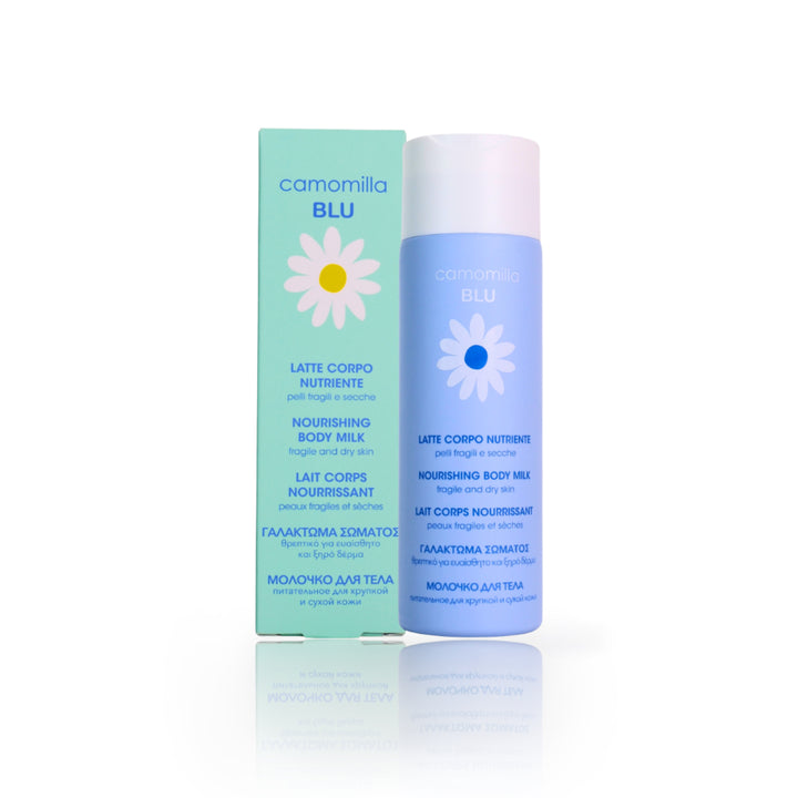 camomilla BLU LATTE CORPO NUTRIENTE pelli fragili e secche 200ml - fronte