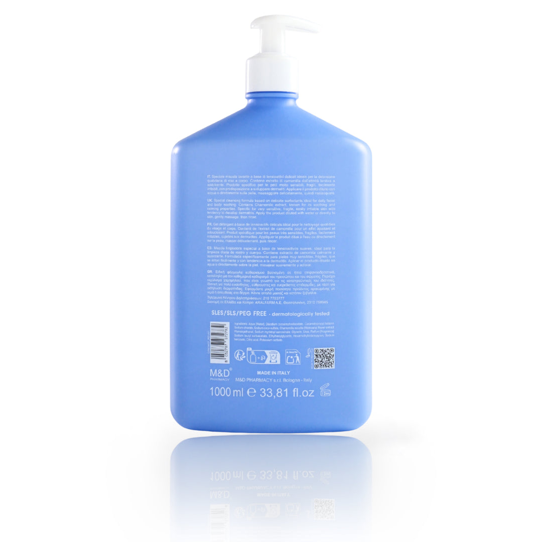 camomilla BLU DETERGENTE VISO E CORPO per pelli secche e sensibili 1L - retro