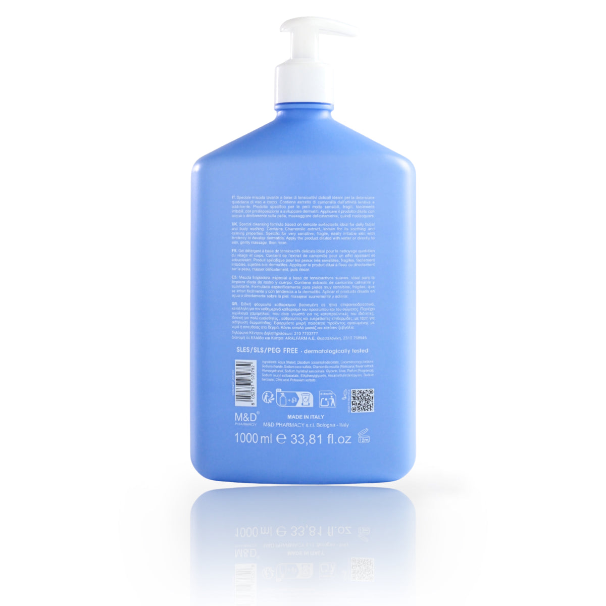 camomilla BLU DETERGENTE VISO E CORPO per pelli secche e sensibili 1L - retro