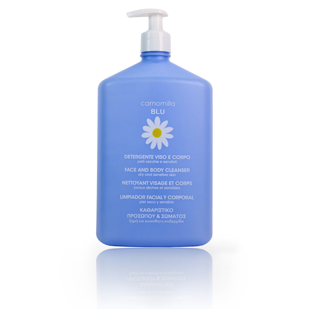 camomilla BLU DETERGENTE VISO E CORPO per pelli secche e sensibili 1L - fronte